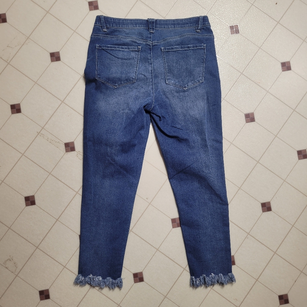Democracy Jeans Womens Size 12 Ankle Cropped Distressed Raw Hem Blue Denim - Picture 5 of 9